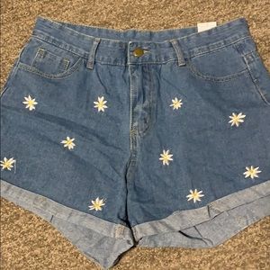 SHEIN Daisy Embroidered Mom High Rise Jean Shorts